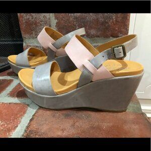 Kork-Ease Leather Gray/Pink Wedge Sandals Size 7